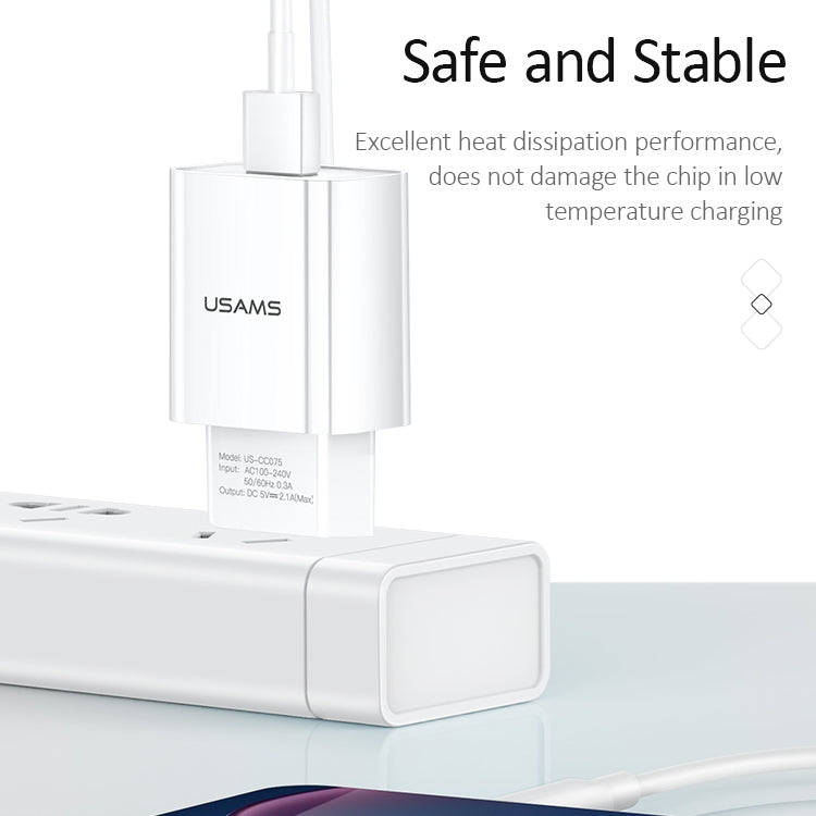 USAMS US-CC075 T18 2.1A ที่ชาร์จสำหรับเดินทาง USB เดี่ยว ปลั๊ก EU, EU Plug