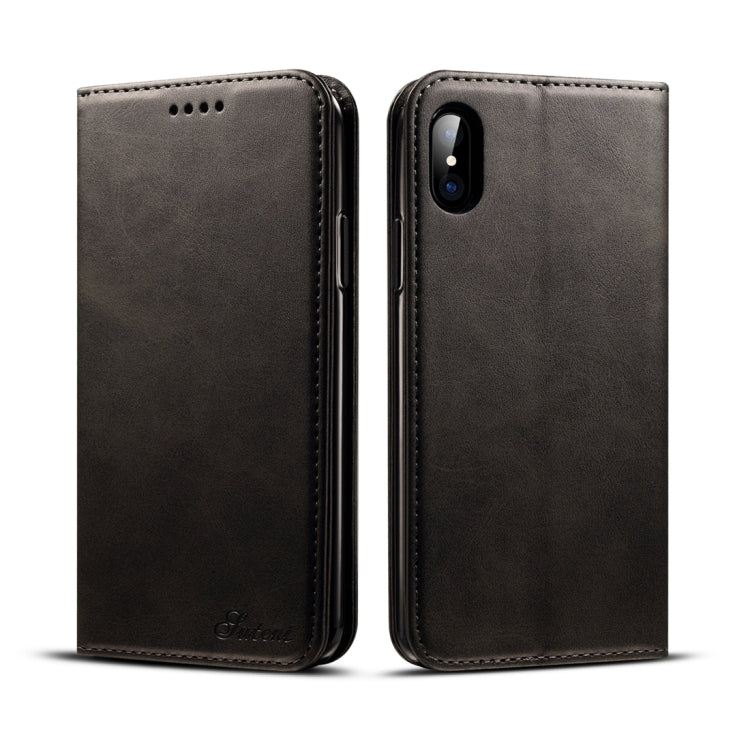 สำหรับ iPhone X / XS Suteni Calf Texture ซองหนังพลิกแนวนอนพร้อมตัวยึดและช่องเสียบการ์ดและกระเป๋าสตางค์, iPhone X / XS