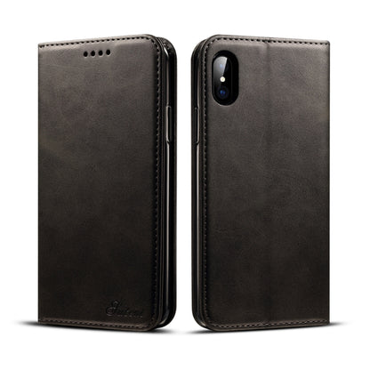 สำหรับ iPhone X / XS Suteni Calf Texture ซองหนังพลิกแนวนอนพร้อมตัวยึดและช่องเสียบการ์ดและกระเป๋าสตางค์, iPhone X / XS