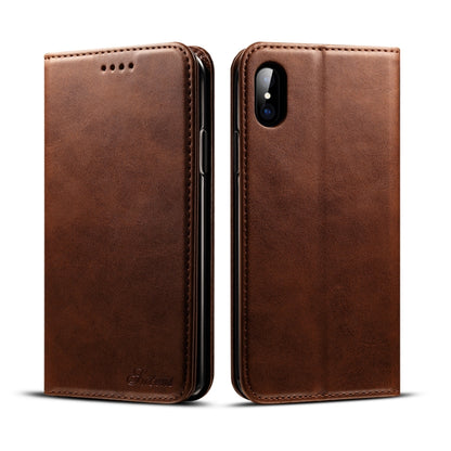 สำหรับ iPhone X / XS Suteni Calf Texture ซองหนังพลิกแนวนอนพร้อมตัวยึดและช่องเสียบการ์ดและกระเป๋าสตางค์, iPhone X / XS