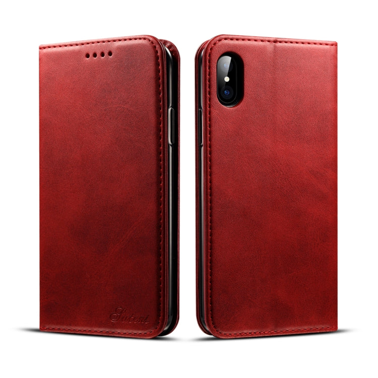 สำหรับ iPhone X / XS Suteni Calf Texture ซองหนังพลิกแนวนอนพร้อมตัวยึดและช่องเสียบการ์ดและกระเป๋าสตางค์, iPhone X / XS