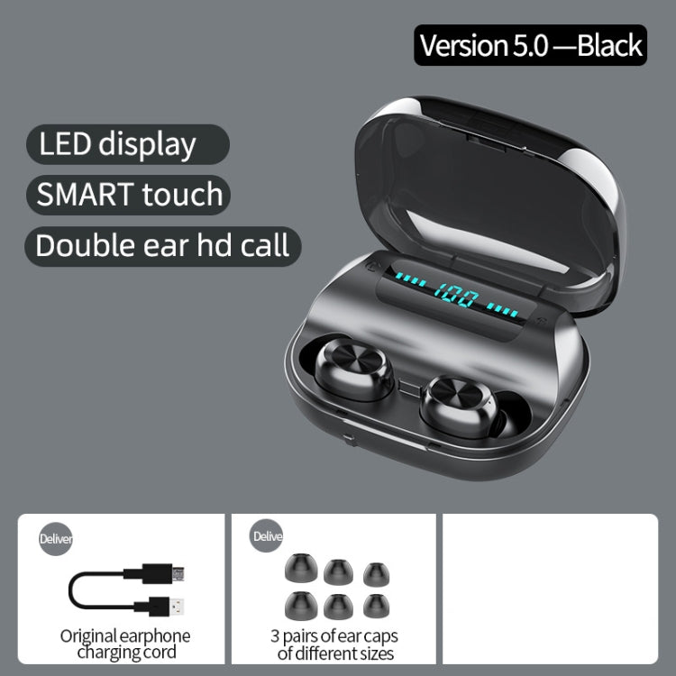 263 TWS CVC8.0 หูฟังบลูทู ธ ตัดเสียงรบกวนพร้อมกล่องชาร์จรองรับระบบสัมผัสและจอแสดงผล LED สามหน้าจอแบตเตอรี่และที่วางโทรศัพท์ & Power Bank & การโทรแบบ HD และระบบสั่งงานด้วยเสียง, 263