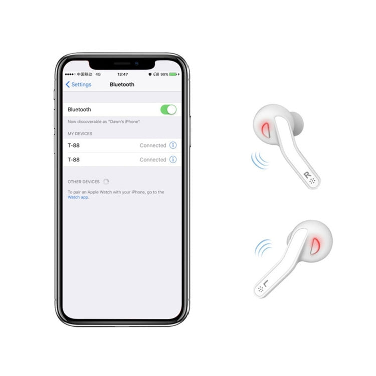 T-88 TWS Bluetooth V5.0 หูฟังสเตอริโอไร้สายพร้อมกล่องชาร์จแม่เหล็ก