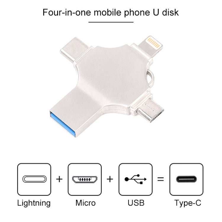 Cross 4 in 1 16GB 8 Pin + Micro USB + USB-C / Type-C + USB 3.0 แฟลชดิสก์โลหะ, 16GB