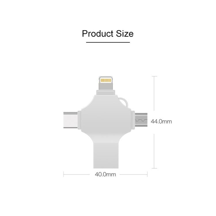 Cross 4 in 1 64GB 8 Pin + Micro USB + USB-C / Type-C + USB 3.0 แฟลชดิสก์โลหะ, 64GB