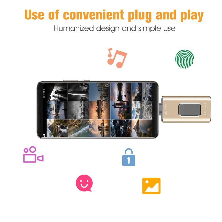 Richwell 3 in 1 32G Type-C + 8 Pin + USB 3.0 Metal Push-pull Flash Disk พร้อมฟังก์ชัน OTG