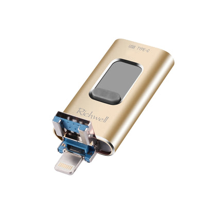 Richwell 3 in 1 32G Type-C + 8 Pin + USB 3.0 Metal Push-pull Flash Disk พร้อมฟังก์ชัน OTG