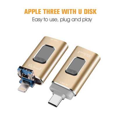 Richwell 3 in 1 64G Type-C 8 Pin USB 3.0 Metal Push-pull Flash Disk พร้อมฟังก์ชัน OTG