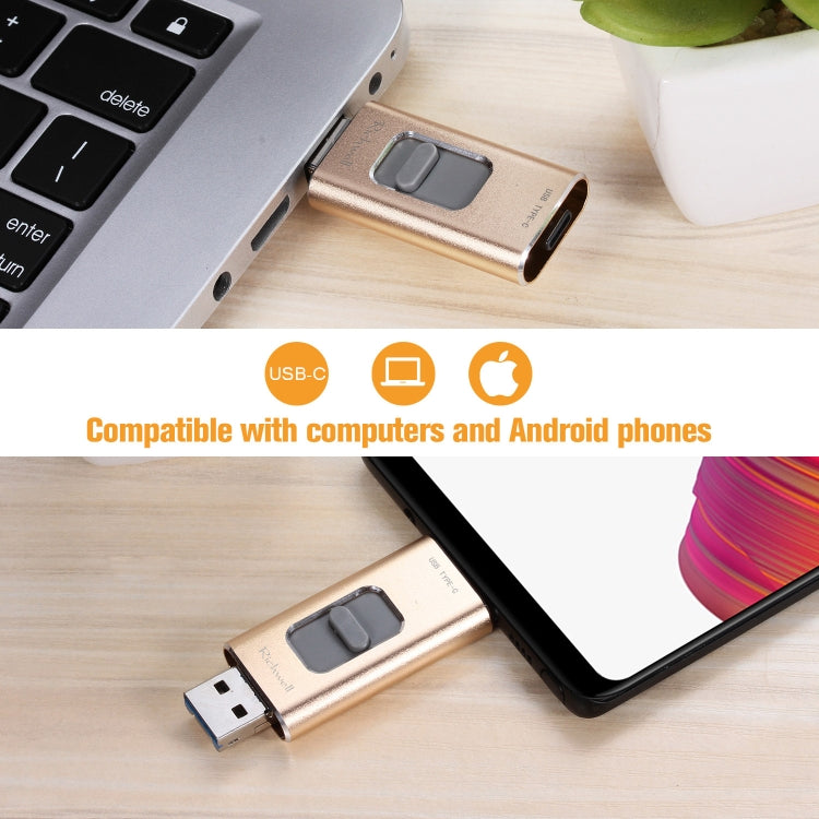 Richwell 3 in 1 64G Type-C 8 Pin USB 3.0 Metal Push-pull Flash Disk พร้อมฟังก์ชัน OTG