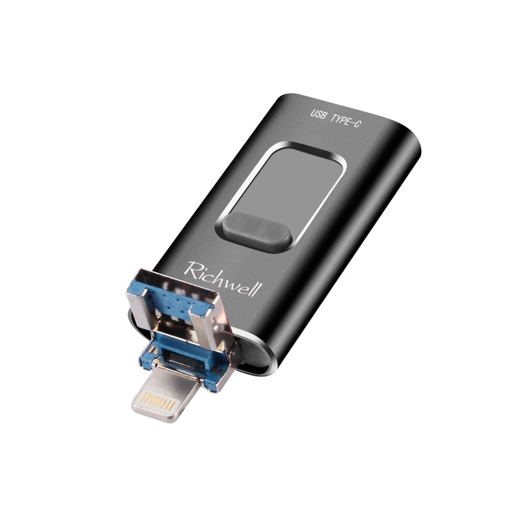 Richwell 3 in 1 128G Type-C 8 Pin USB 3.0 Metal Push-pull Flash Disk พร้อมฟังก์ชัน OTG