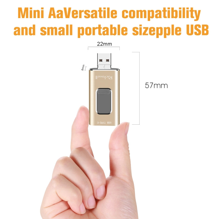 Richwell 3 in 1 128G Type-C 8 Pin USB 3.0 Metal Push-pull Flash Disk พร้อมฟังก์ชัน OTG