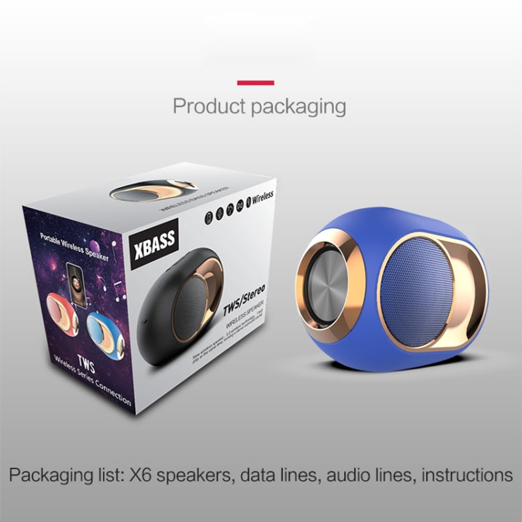 X6 TWS 5W ลำโพงบลูทูธไร้สายเบสกันน้ำกลางแจ้งรองรับการ์ดแฮนด์ฟรี / USB / AUX / TF