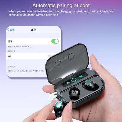 M7 TWS V5.0 ชุดหูฟังบลูทูธสเตอริโอไร้สาย Binaural พร้อมกล่องชาร์จและจอแสดงผลดิจิตอล