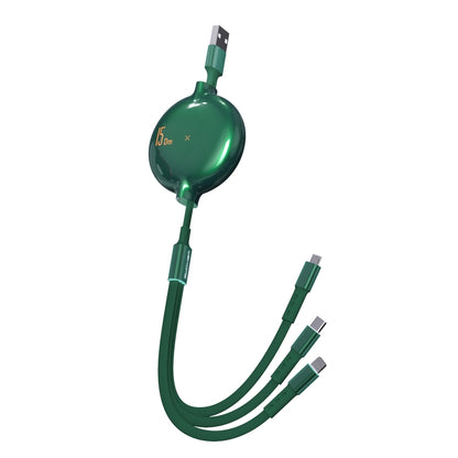 WK WDC124 3A 3 in 1 8 Pin + Type-C / USB-C + Micro USB Bona Series สายชาร์จข้อมูลแบบยืดหดได้ ความยาว: 1.5 ม.
