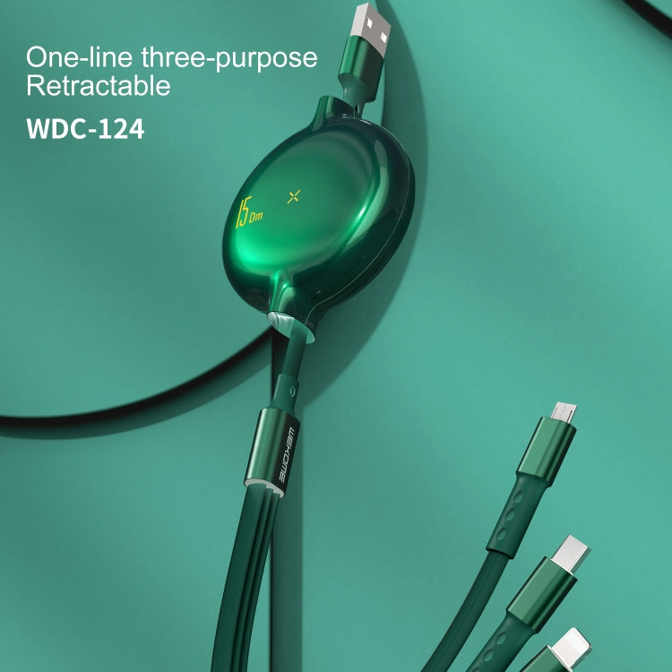 WK WDC124 3A 3 in 1 8 Pin + Type-C / USB-C + Micro USB Bona Series สายชาร์จข้อมูลแบบยืดหดได้ ความยาว: 1.5 ม.