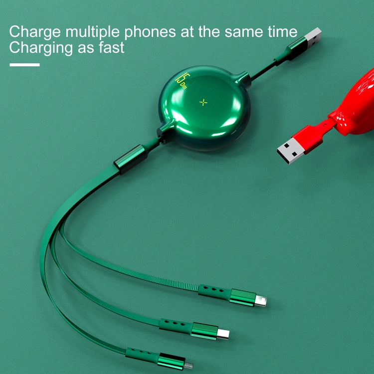 WK WDC124 3A 3 in 1 8 Pin + Type-C / USB-C + Micro USB Bona Series สายชาร์จข้อมูลแบบยืดหดได้ ความยาว: 1.5 ม.