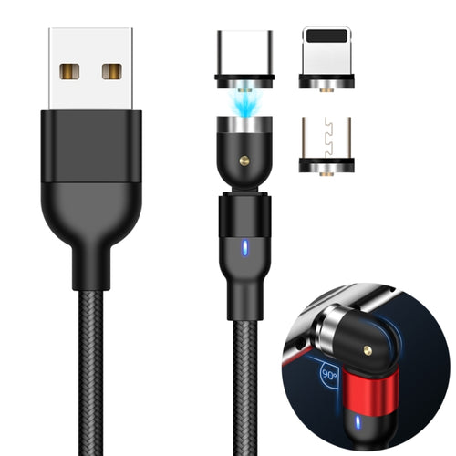 2m 2A เอาต์พุต 3 in 1 USB ถึง 8 Pin + USB-C / Type-C + Micro USB ไนลอนถักหมุนสายชาร์จแม่เหล็ก, 2m 3 in 1, 2m  3 in 1