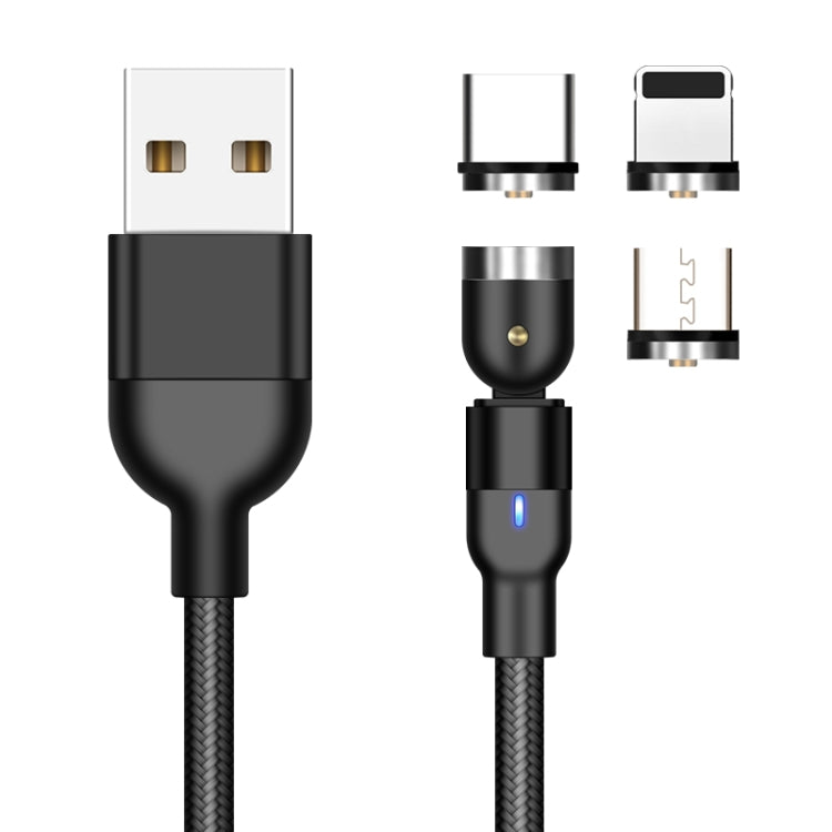 2m 2A เอาต์พุต 3 in 1 USB ถึง 8 Pin + USB-C / Type-C + Micro USB ไนลอนถักหมุนสายชาร์จแม่เหล็ก, 2m 3 in 1, 2m  3 in 1