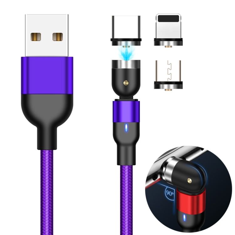 2m 2A เอาต์พุต 3 in 1 USB ถึง 8 Pin + USB-C / Type-C + Micro USB ไนลอนถักหมุนสายชาร์จแม่เหล็ก, 2m 3 in 1, 2m  3 in 1