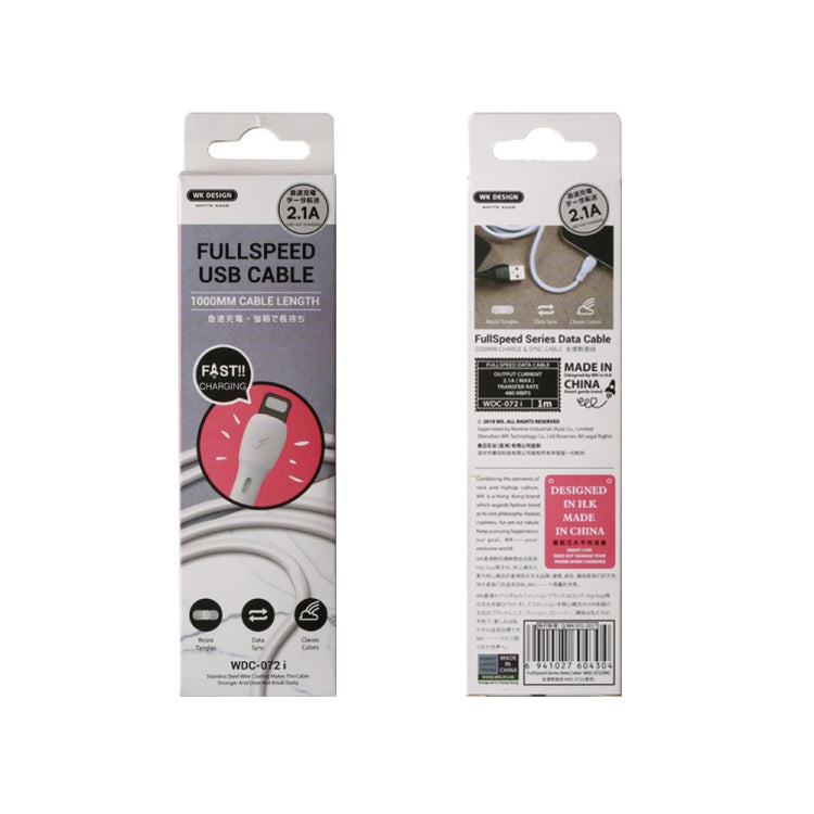 WK WDC-072 1m 2.1A เอาต์พุตความเร็วเต็มซีรีส์ USB ถึง 8 Pin Data Sync สายชาร์จ, 8 Pin