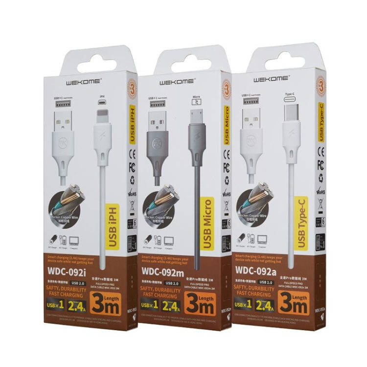 WK WDC-092 3m 2.4A เอาต์พุตสูงสุด Full Speed Pro Series USB ถึง 8 Pin Data Sync สายชาร์จ, 3m 8 Pin