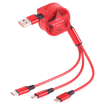 1.2 ม. 3 in 1 USB เป็น USB-C / Type-C + 8Pin + สายชาร์จ Micro USB Retractable Data Syn