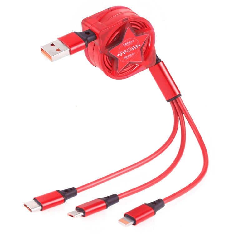 1.2 ม. 3 in 1 USB เป็น USB-C / Type-C + 8Pin + สายชาร์จ Micro USB Retractable Data Syn