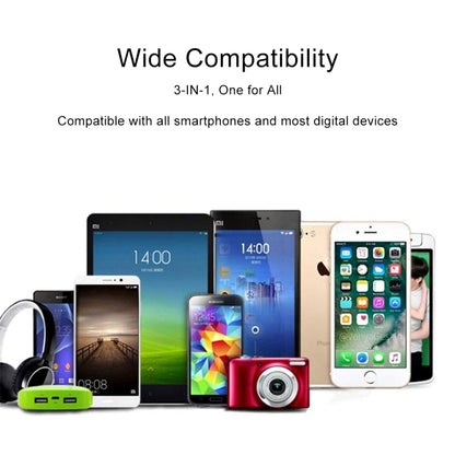 1.2 ม. 3 in 1 USB เป็น USB-C / Type-C + 8Pin + สายชาร์จ Micro USB Retractable Data Syn