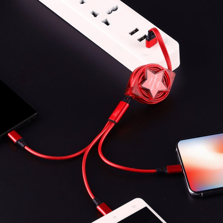 1.2 ม. 3 in 1 USB เป็น USB-C / Type-C + 8Pin + สายชาร์จ Micro USB Retractable Data Syn
