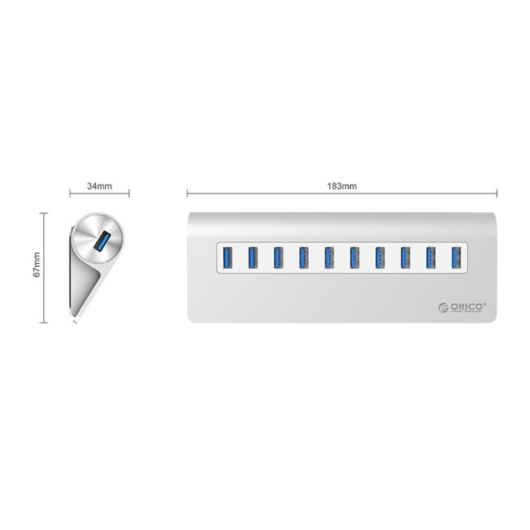 ORICO M3H10-U3-V2 อลูมิเนียมอัลลอยด์ 10 พอร์ต USB 3.0 HUB, M3H10-U3-V2