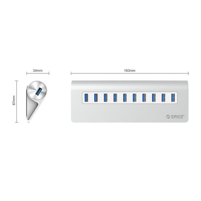 ORICO M3H10-U3-V2 อลูมิเนียมอัลลอยด์ 10 พอร์ต USB 3.0 HUB, M3H10-U3-V2