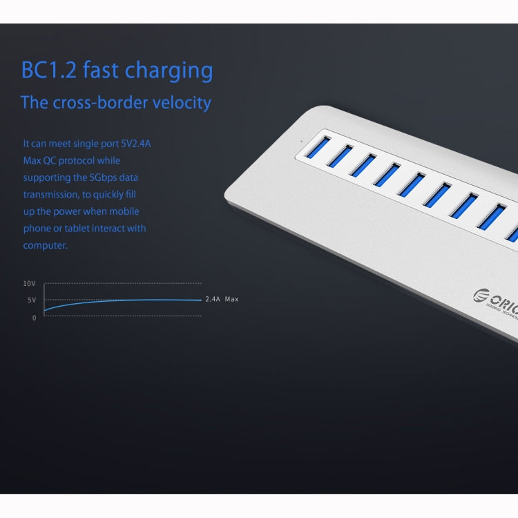 ORICO M3H10-U3-V2 อลูมิเนียมอัลลอยด์ 10 พอร์ต USB 3.0 HUB, M3H10-U3-V2