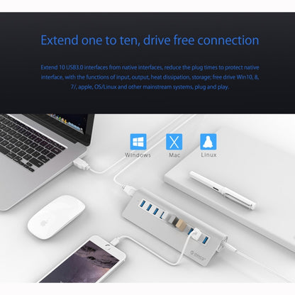 ORICO M3H10-U3-V2 อลูมิเนียมอัลลอยด์ 10 พอร์ต USB 3.0 HUB, M3H10-U3-V2
