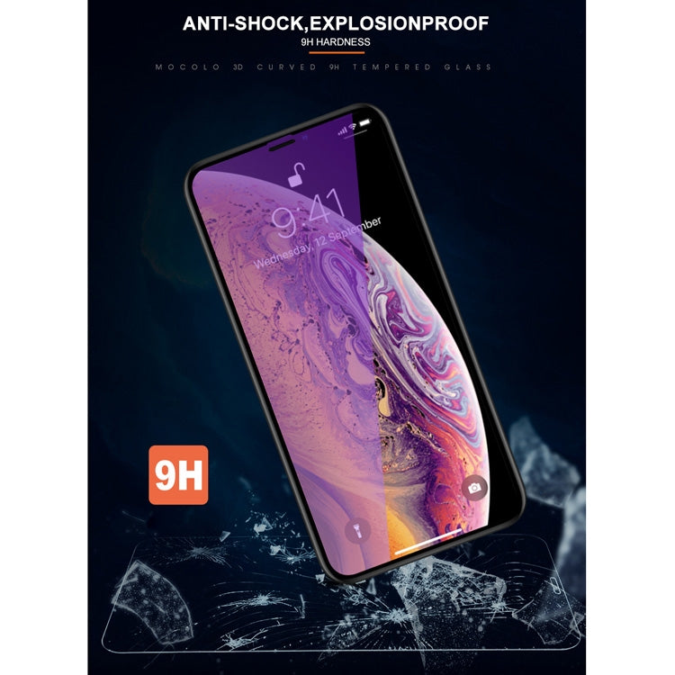 สำหรับ iPhone 11 Pro / XS / X mocolo 0.33mm 9H 3D รอบขอบฟิล์มกระจกนิรภัยป้องกันรังสีบลูเรย์, iPhone XS / X