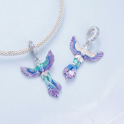 BSC880 S925 เงินสเตอร์ลิงที่มีสีสัน Gradient Phoenix จี้อุปกรณ์เสริม DIY สร้อยข้อมือลูกปัด, BSC880