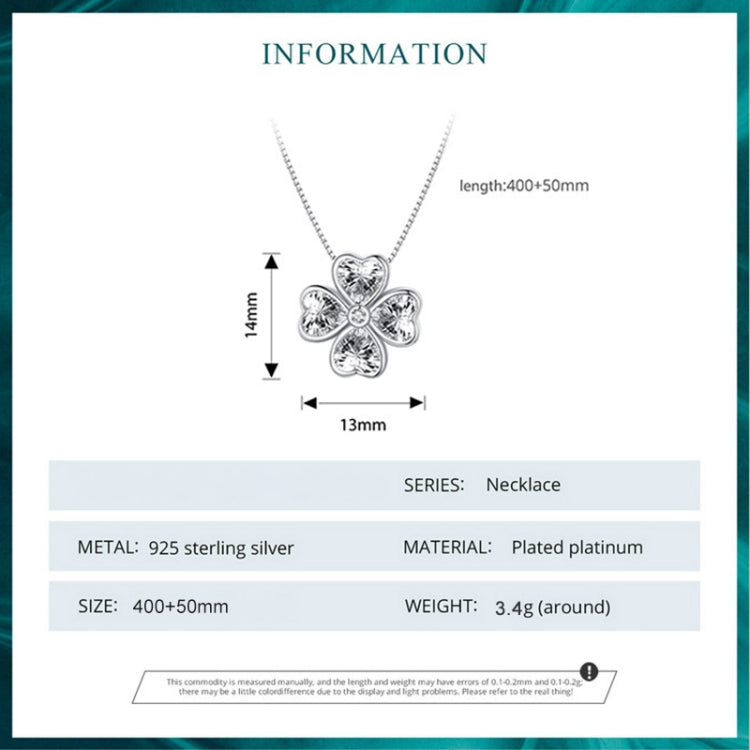 BSN334 เงินสเตอร์ลิง S925 ชุบทองคำขาวสร้อยคอจี้ใบโคลเวอร์นำโชค, BSN334