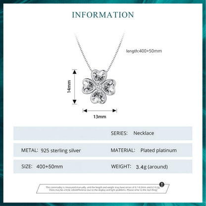 BSN334 เงินสเตอร์ลิง S925 ชุบทองคำขาวสร้อยคอจี้ใบโคลเวอร์นำโชค, BSN334