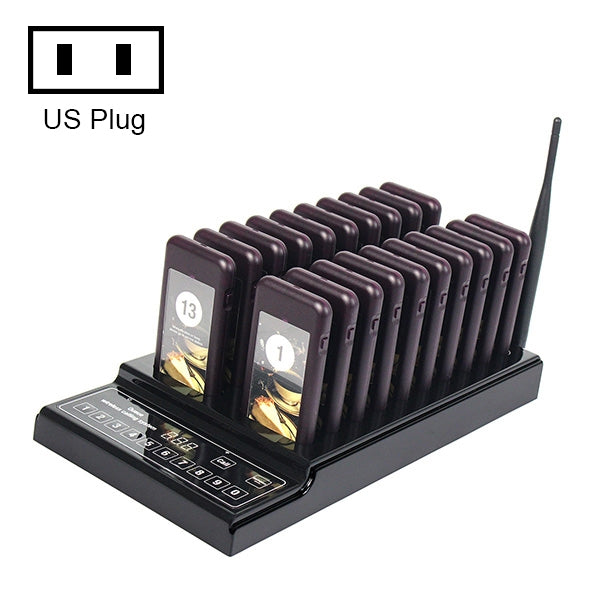 QC100 999 ช่องร้านอาหาร Wireless Paging Queuing Calling System 20 Call Coaster Pagers, US Plug