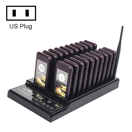 QC100 999 ช่องร้านอาหาร Wireless Paging Queuing Calling System 20 Call Coaster Pagers, US Plug