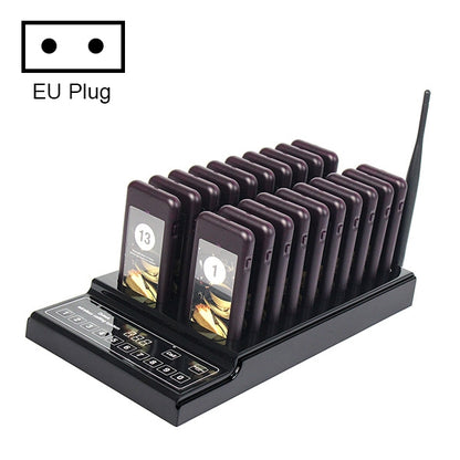 QC100 999 ช่องร้านอาหาร Wireless Paging Queuing Calling System 20 Call Coaster Pagers, EU Plug