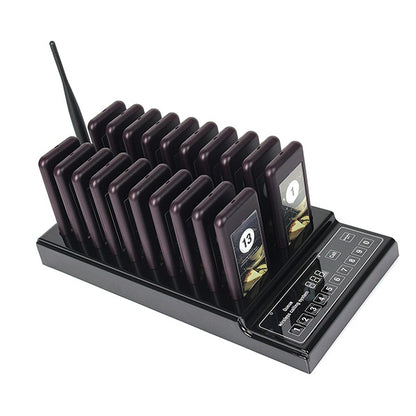 QC100 999 ช่องร้านอาหาร Wireless Paging Queuing Calling System 20 Call Coaster Pagers, EU Plug