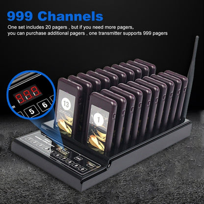 QC100 999 ช่องร้านอาหาร Wireless Paging Queuing Calling System 20 Call Coaster Pagers, EU Plug