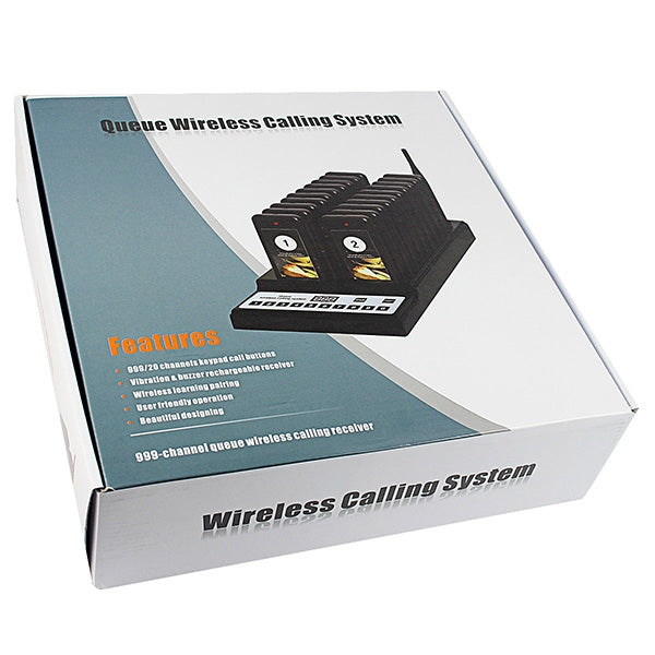 QC100 999 ช่องร้านอาหาร Wireless Paging Queuing Calling System 20 Call Coaster Pagers, EU Plug