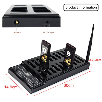QC100 999 ช่องร้านอาหาร Wireless Paging Queuing Calling System 20 Call Coaster Pagers, EU Plug