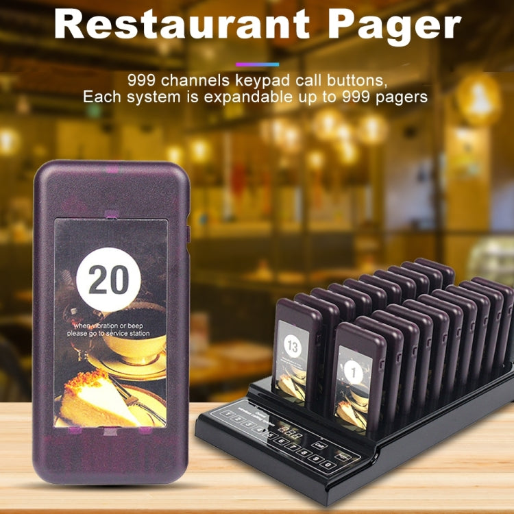 QC100 999 ช่องร้านอาหาร Wireless Paging Queuing Calling System 20 Call Coaster Pagers, US Plug
