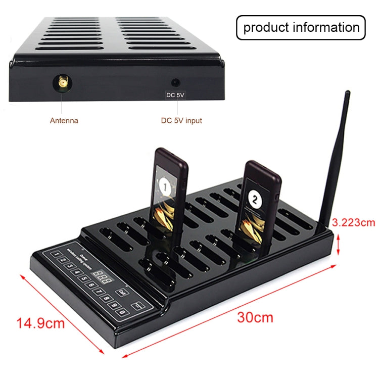 QC100 999 ช่องร้านอาหาร Wireless Paging Queuing Calling System 20 Call Coaster Pagers, US Plug