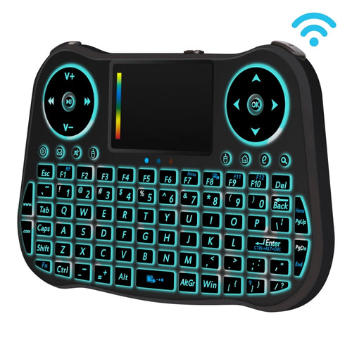 MT08 2.4GHz Mini Wireless Air Mouse คีย์บอร์ด QWERTY พร้อมแสงไฟสีสันสดใสและทัชแพดและการควบคุมมัลติมีเดียสำหรับพีซี, ทีวี, MT08