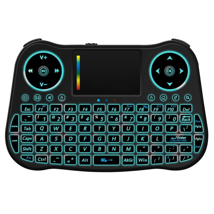 MT08 2.4GHz Mini Wireless Air Mouse คีย์บอร์ด QWERTY พร้อมแสงไฟสีสันสดใสและทัชแพดและการควบคุมมัลติมีเดียสำหรับพีซี, ทีวี, MT08