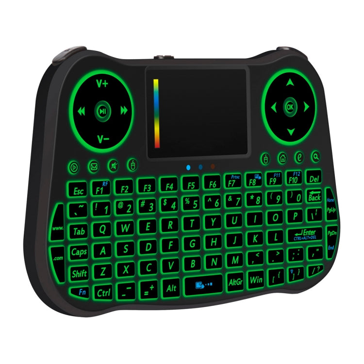 MT08 2.4GHz Mini Wireless Air Mouse คีย์บอร์ด QWERTY พร้อมแสงไฟสีสันสดใสและทัชแพดและการควบคุมมัลติมีเดียสำหรับพีซี, ทีวี, MT08