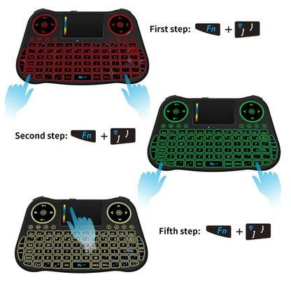 MT08 2.4GHz Mini Wireless Air Mouse คีย์บอร์ด QWERTY พร้อมแสงไฟสีสันสดใสและทัชแพดและการควบคุมมัลติมีเดียสำหรับพีซี, ทีวี, MT08